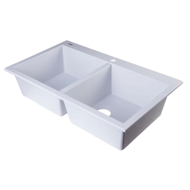 34'' L Drop-In Double Bowl Granite Kitchen Sink
