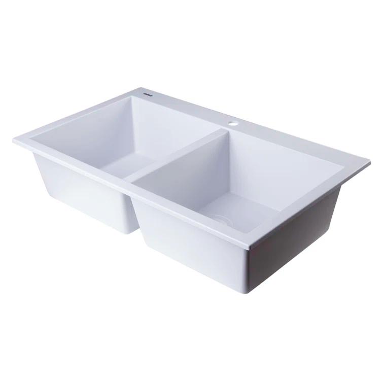 34'' L Drop-In Double Bowl Granite Kitchen Sink