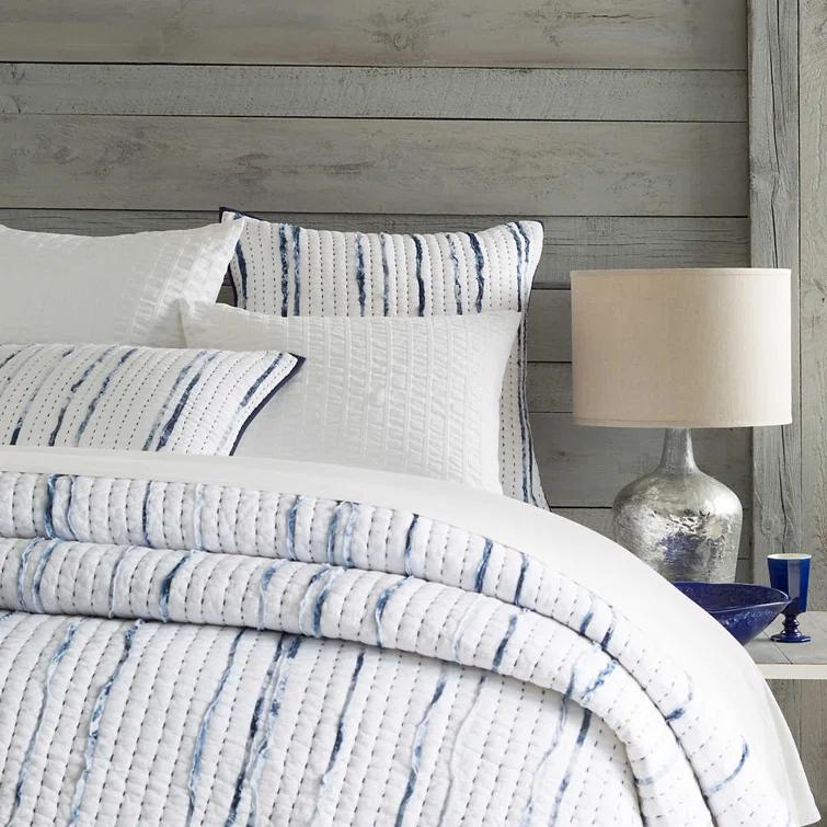 King Size White Cotton Reversible Quilt Set