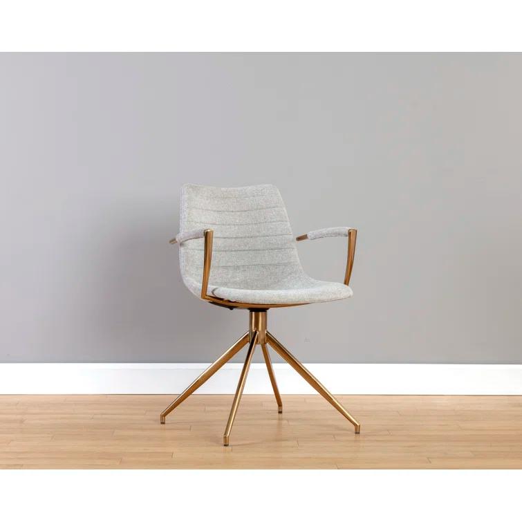 Belfast Heather Grey Swivel Dining Armchair with Gold Stainless Steel Legs