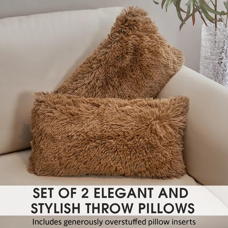 Cheer Collection Cheer Collection Shaggy Hair Decorative Throw Pillows (Set of 2)