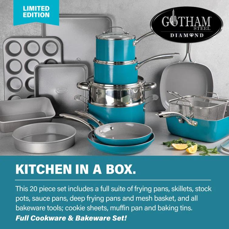 Gotham Steel 20 Piece Nonstick Cookware and Bakeware Set, Stay Cool Handles, Oven & Dishwasher Safe