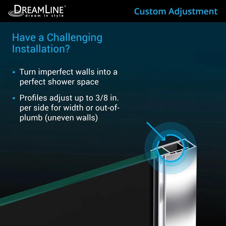 Prism 42" W x 42" D x 74.75" H Frameless Neo-Angle Reversible Shower Kit with Towel Bar and Base Included