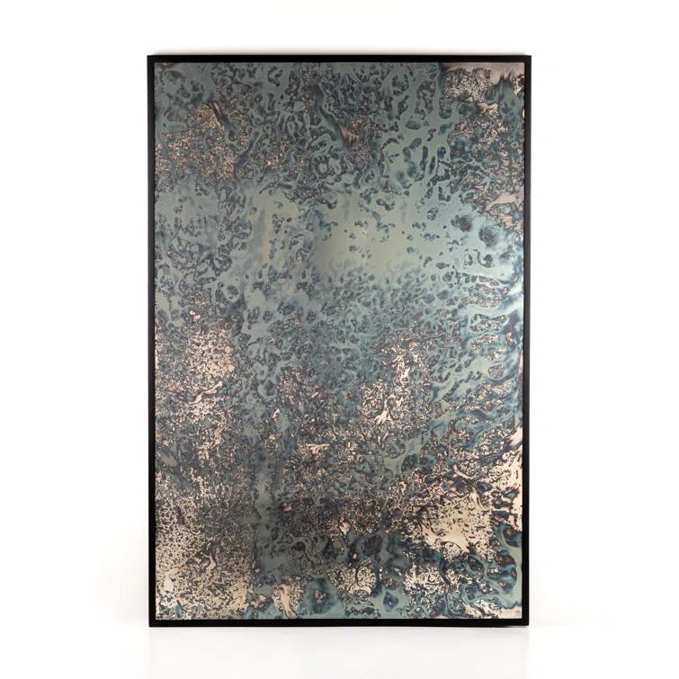 Marlow Acid Wash Hand-Painted Blue Hues Floor Mirror - Iron Matte Black