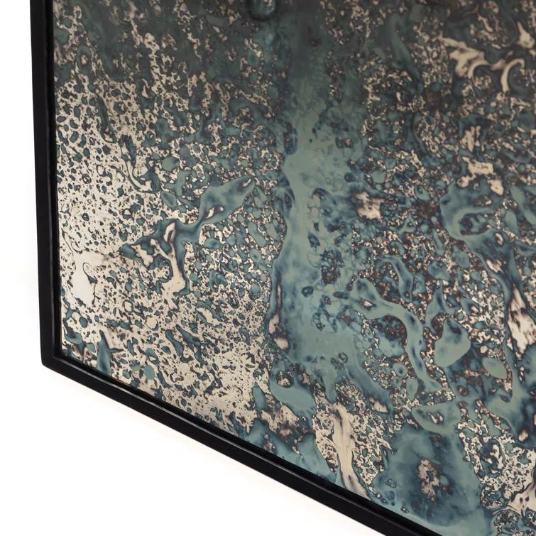 Marlow Acid Wash Hand-Painted Blue Hues Floor Mirror - Iron Matte Black
