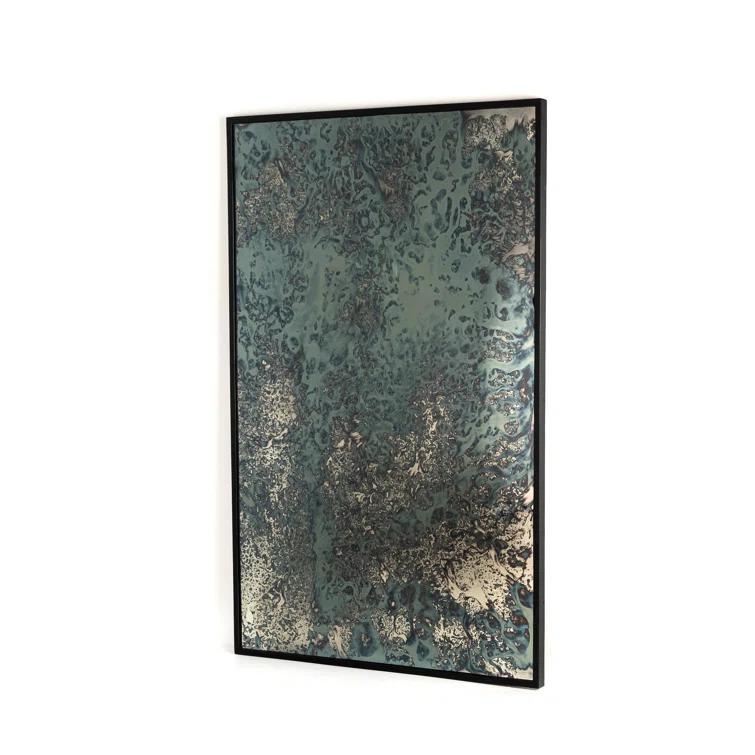 Marlow Acid Wash Hand-Painted Blue Hues Floor Mirror - Iron Matte Black