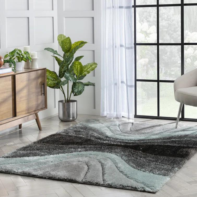 San Francisco Luz Modern Geometric Light Blue 3D Textured Thick & Soft Shag Rug