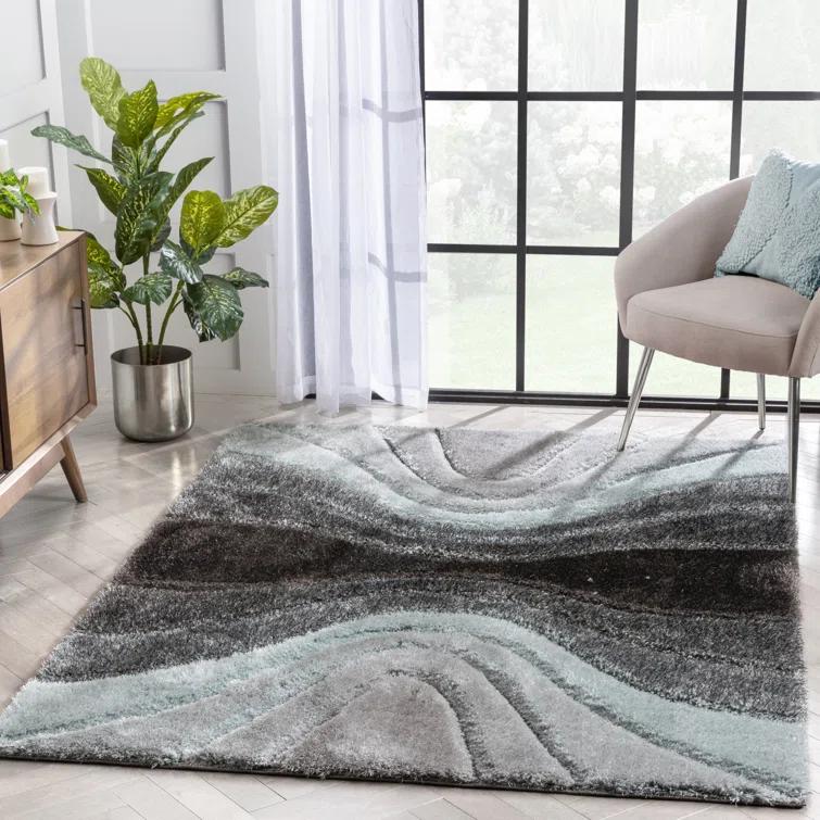 San Francisco Luz Modern Geometric Light Blue 3D Textured Thick & Soft Shag Rug