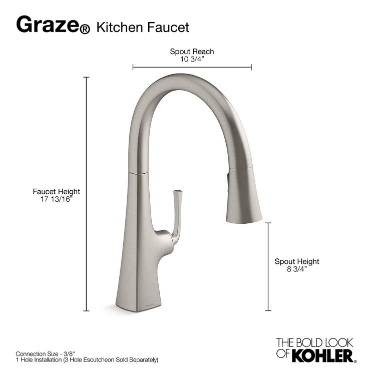 Graze Pull-Down Single Handle Kitchen Faucet With Three-Function Sprayhead With Accessories