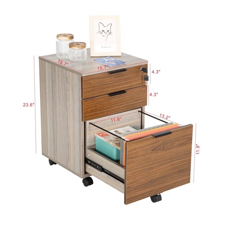 Zipcode Design™ Gosser Home File Cabinet with Wheels - 3-Drawer Mobile Vertical Storage