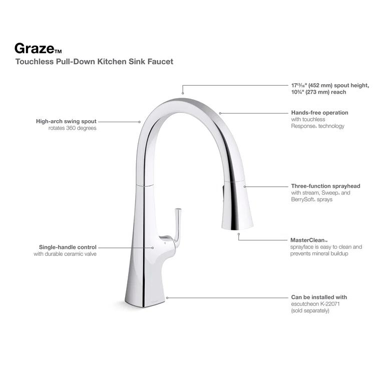 Graze Touchless Pull-Down Kitchen Sink Faucet With Three-Function Sprayhead