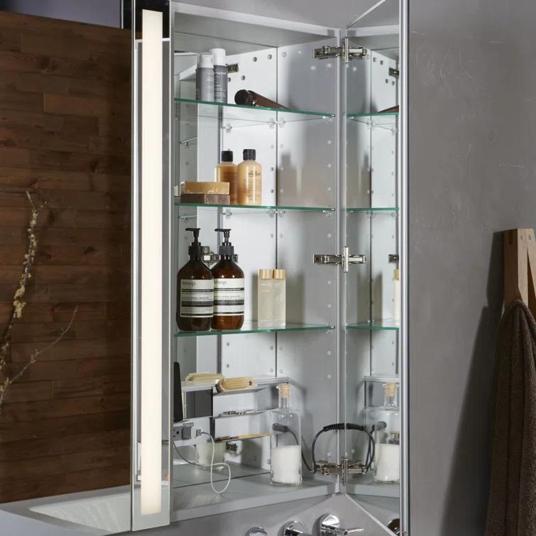 M Series Recessed Framed Medicine Cabinet with 3 Adjustable Shelves and LED Lighting
