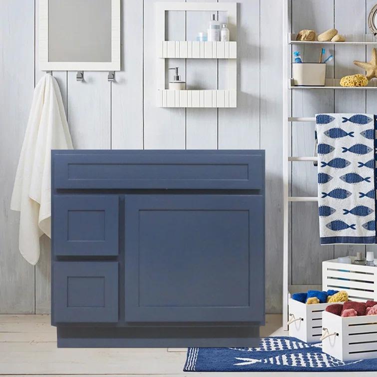 Vanity Art 36 Inch Single Shutter Door Bathroom Vanity Base Cabinet with 2 Functioning Shaker Drawers, Strudy Floor Mount Storage Cabinet Organizer for Bedroom, Living Room, Kitchen, VA4036-2LBLUE