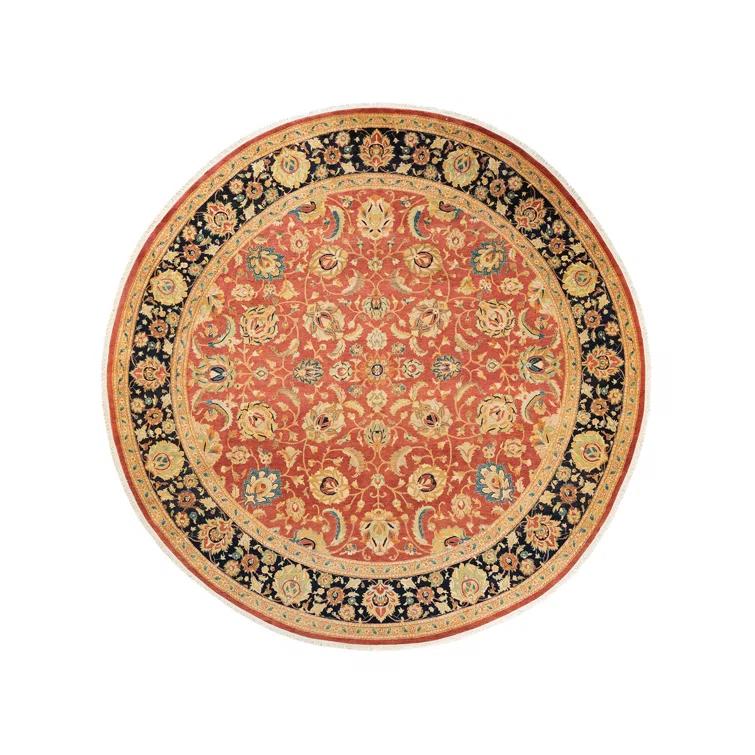Isabelline Veeru One-of-a-Kind 9' 1" X 9' 1" 2010s Round Wool Area Rug in Orange