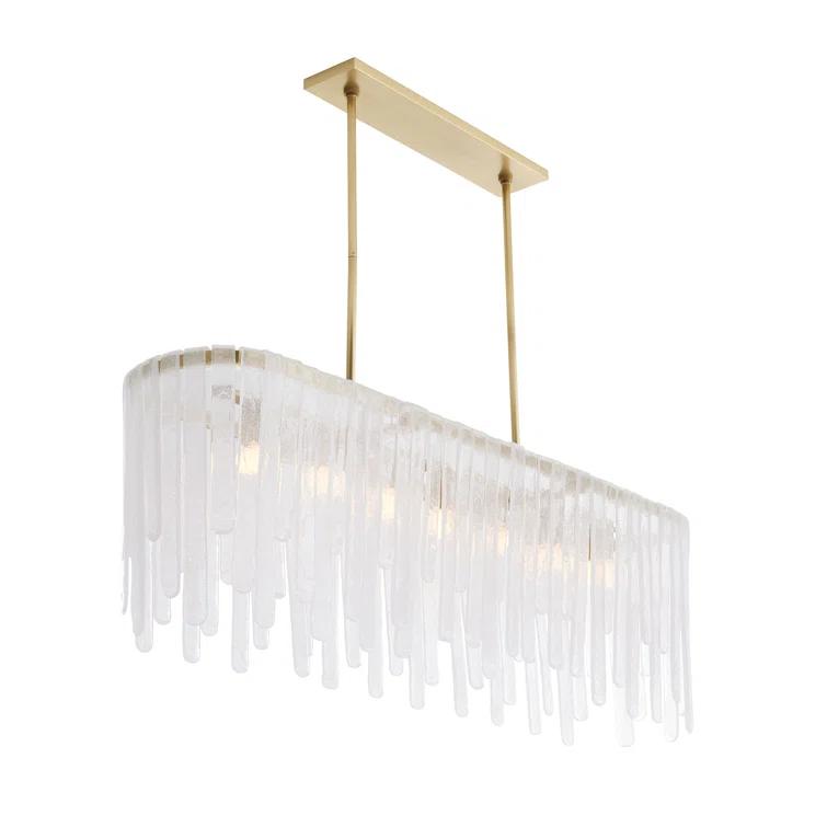 Leighton Antique Brass 7-Light Kitchen Island Chandelier with Seeded Glass