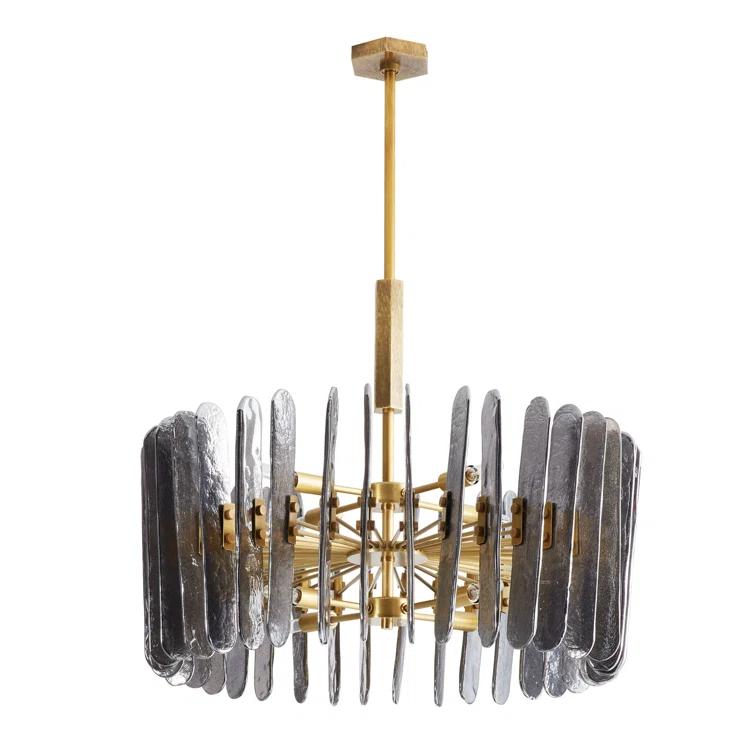 Antique Brass Drum Chandelier with Smoke Glass Panels