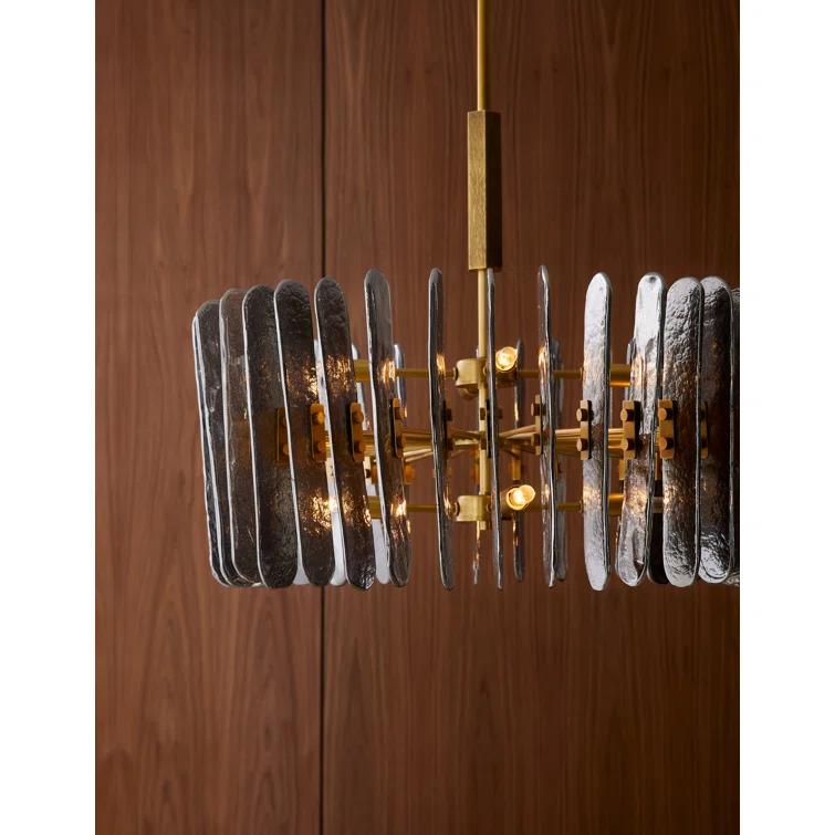 Antique Brass Drum Chandelier with Smoke Glass Panels