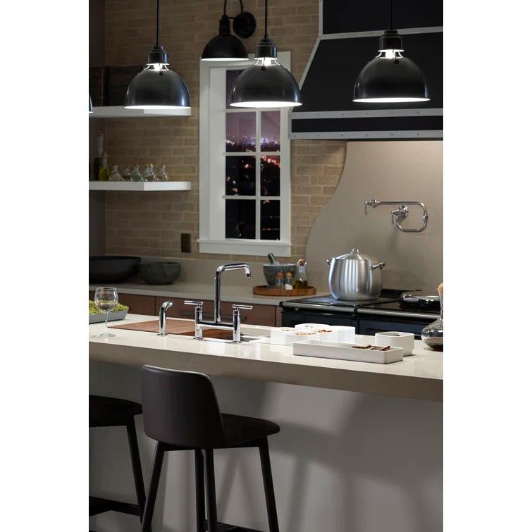 Kohler Purist® Two Handle Deck-Mounted Bridge Kitchen Sink Faucet with Pull Out Side Sprayer
