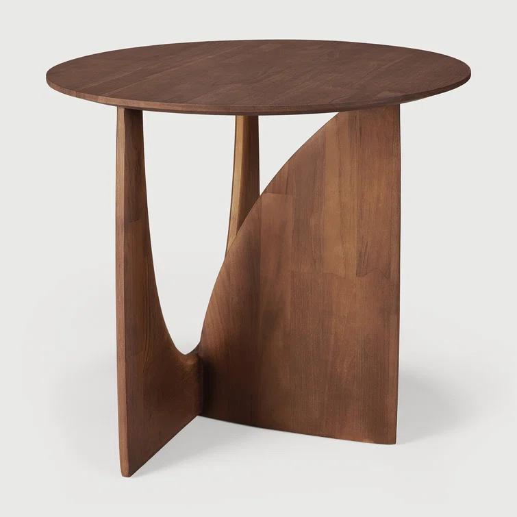 Round Brown Stain Teak Sculptural Side Table