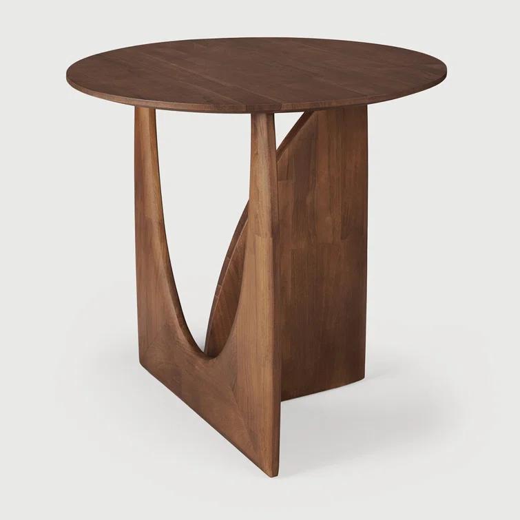 Round Brown Stain Teak Sculptural Side Table