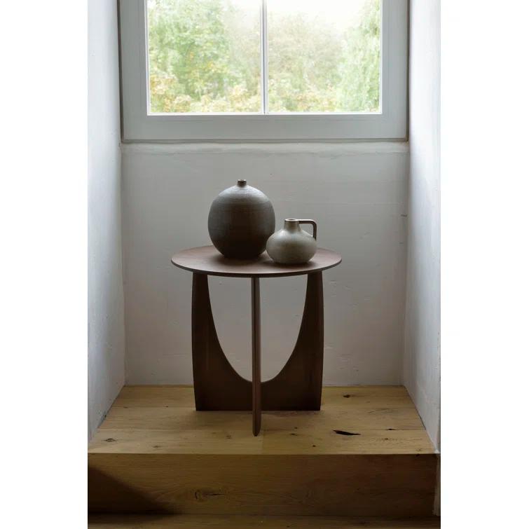 Round Brown Stain Teak Sculptural Side Table