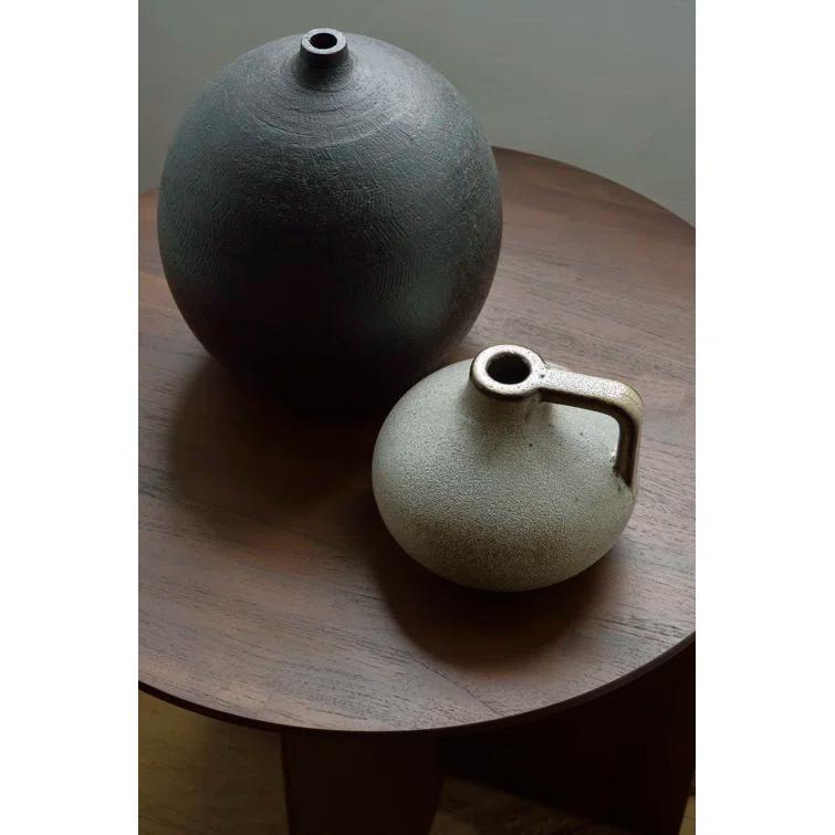 Round Brown Stain Teak Sculptural Side Table