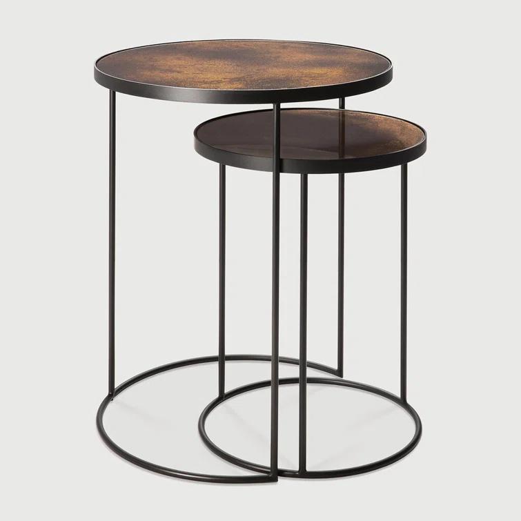 Bronze Mirrored Glass Round Nesting Side Tables