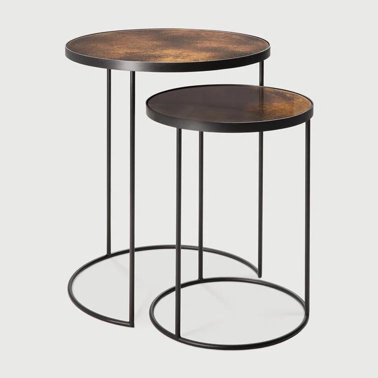 Bronze Mirrored Glass Round Nesting Side Tables