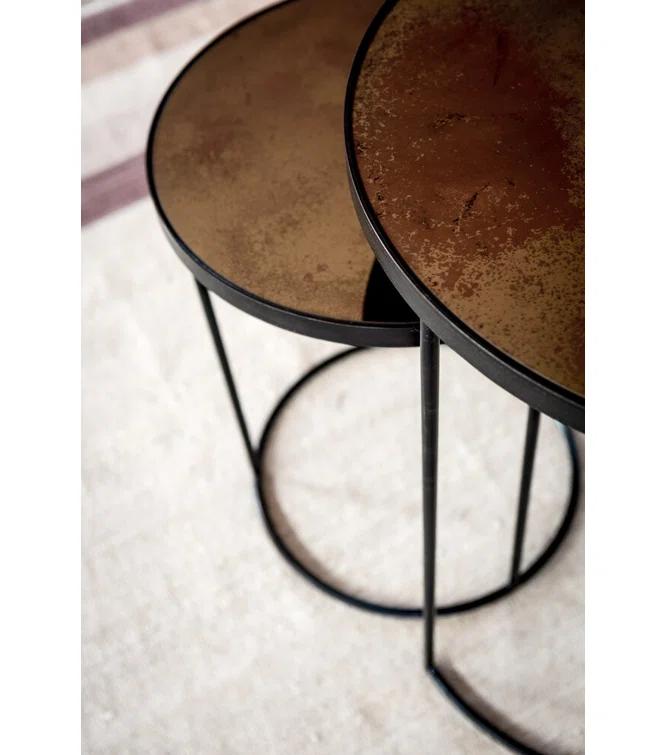 Bronze Mirrored Glass Round Nesting Side Tables