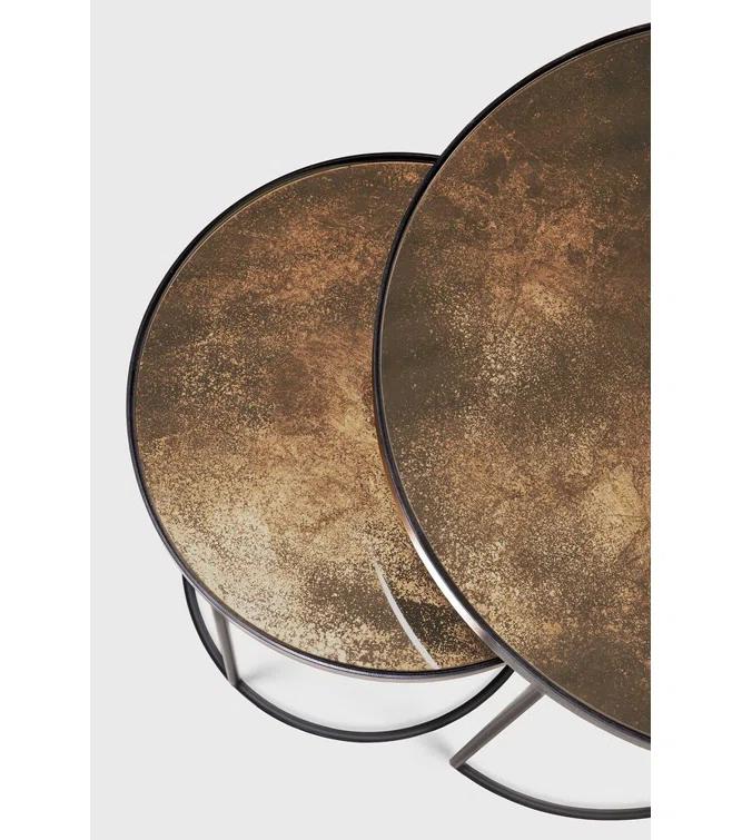 Bronze Mirrored Glass Round Nesting Side Tables