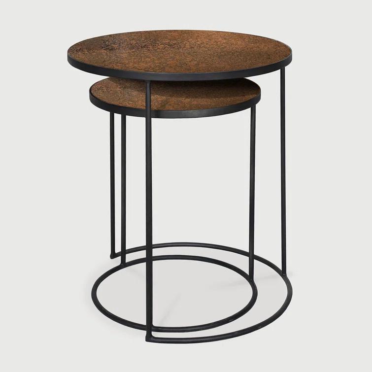 Bronze Mirrored Glass Round Nesting Side Tables