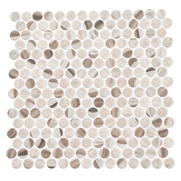 Dexo 1" Glass Penny Round Mosaic Kitchen Backsplash, Bathroom, Shower, Pool, Wall and Floor Tile
