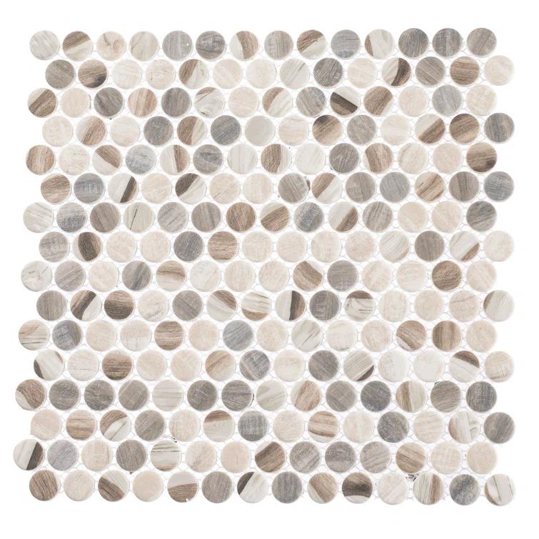 Dexo 1" Glass Penny Round Mosaic Kitchen Backsplash, Bathroom, Shower, Pool, Wall and Floor Tile
