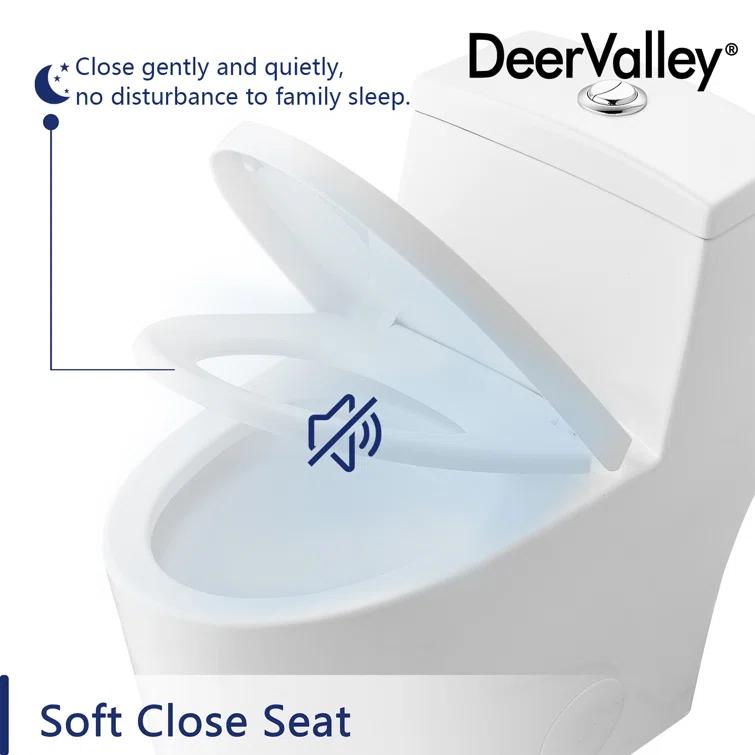 DeerValley Prism Dual-Flush Elongated One-Piece Toilet with Glazed Surface Lower Water Tank for Space Saving (Seat Included)