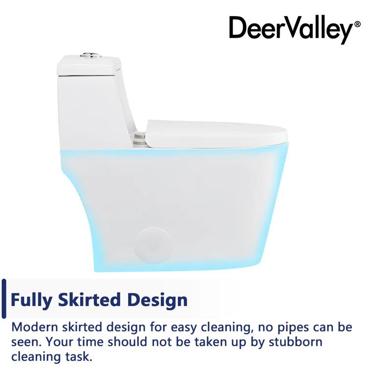 DeerValley Prism Dual-Flush Elongated One-Piece Toilet with Glazed Surface Lower Water Tank for Space Saving (Seat Included)