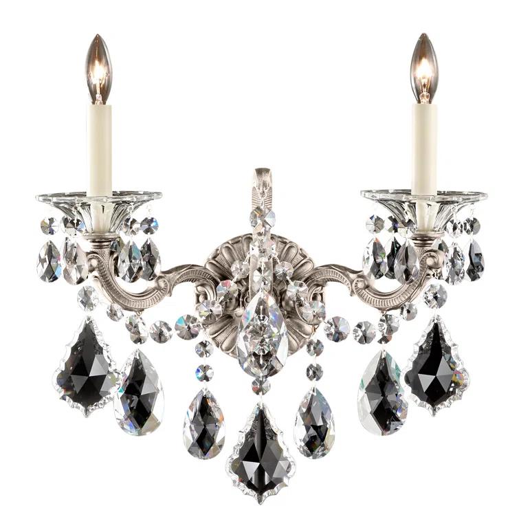 Antique Silver 2-Light Sconce with Clear Heritage Crystals