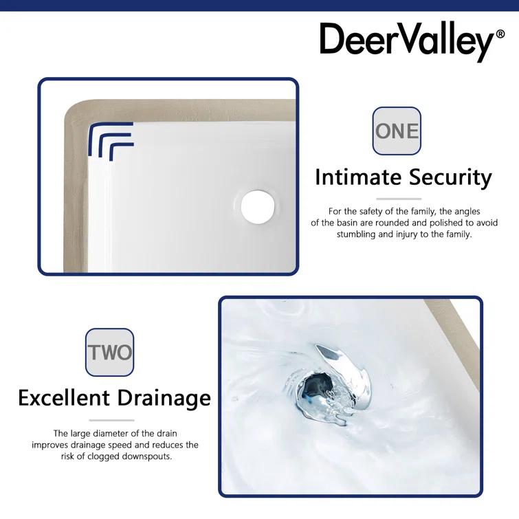 DeerValley Ursa 20" X 15.6" Rectangular Vitreous China Undermount Bathroom Sink with Overflow