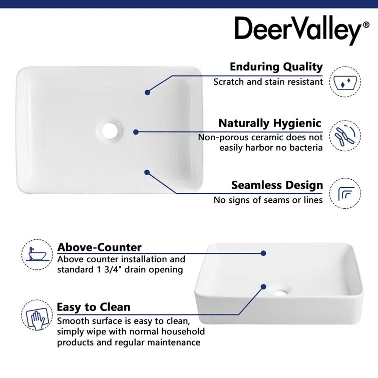 Ally 20" x 13'' Rectangular Vitreous China Vessel Bathroom Sink