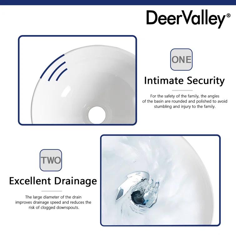 DeerValley Symmetry 13" x 13'' Circular/Round Vitreous Vessel Bathroom Sink