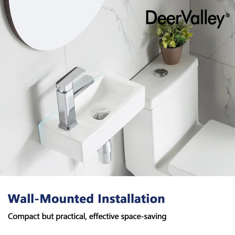 Liberty 14.57'' x 7'' Vitreous China Rectangular Wall Mount Bathroom Sink with Left Faucet Hole for Small Space