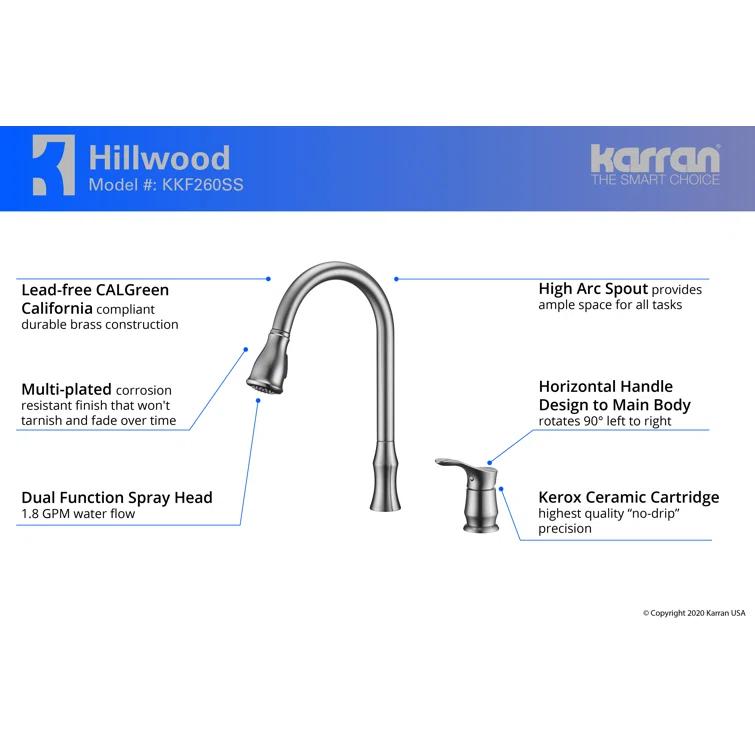 Karran Hillwood Single Handle Pull Down Sprayer Kitchen Faucet