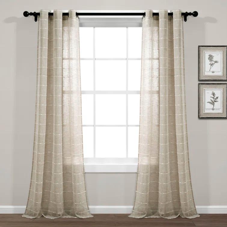 Farmhouse Textured Sheer Polyester Sheer Curtain Pair (Set of 2)