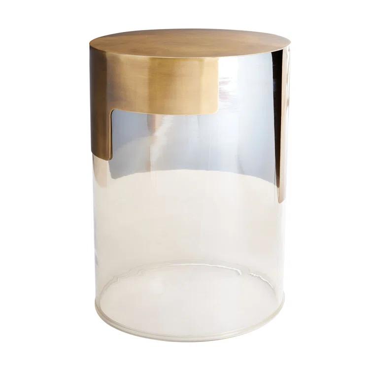 Round Gold Brass and Glass Side Table