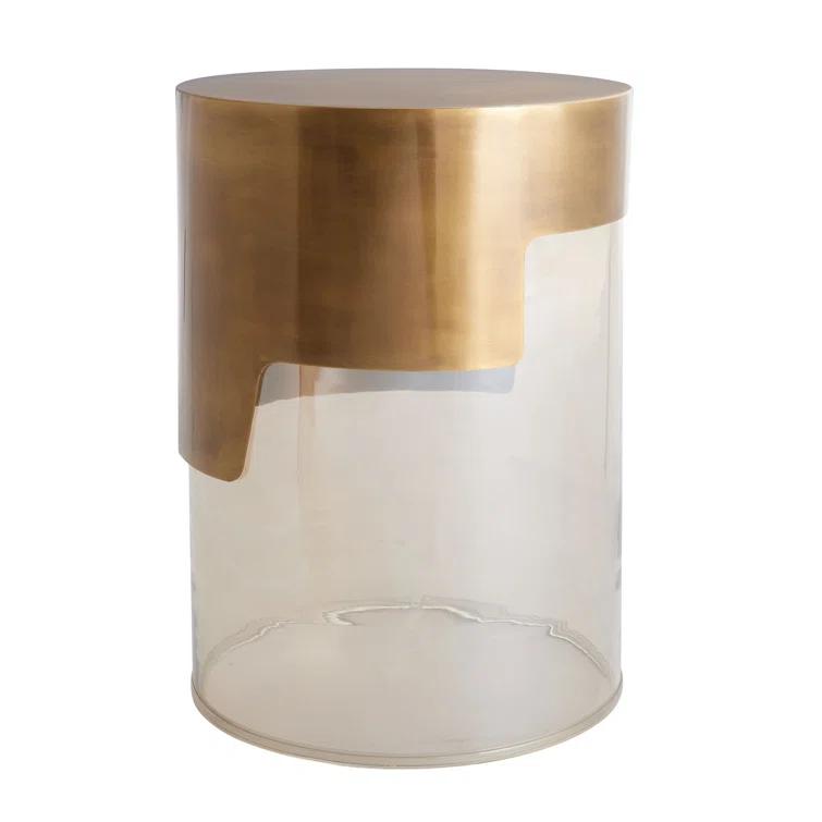 Round Gold Brass and Glass Side Table