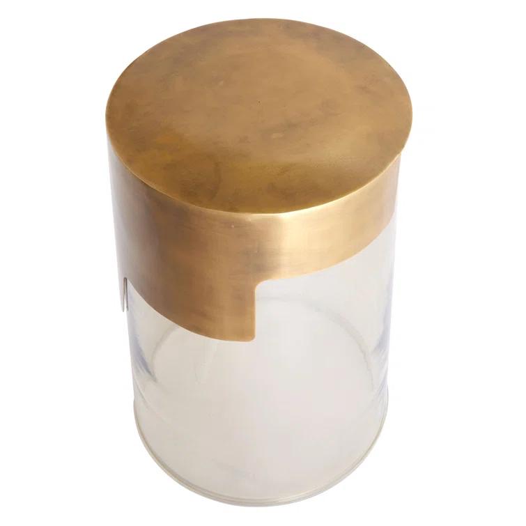 Round Gold Brass and Glass Side Table