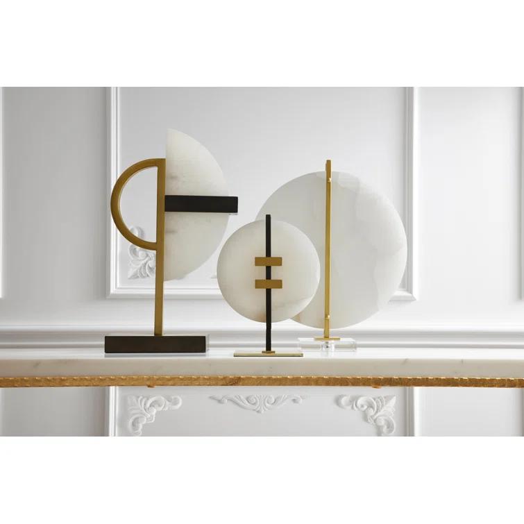 White Alabaster and Brass Art Deco Sculpture