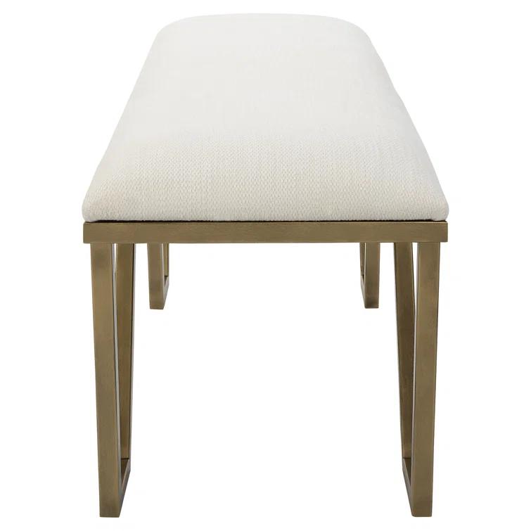 Uttermost Farrah Geometric Iron Metal Bench in White/Antique Gold