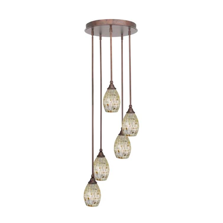 Wrought Studio™ Empire 5 Light Stem Hung Cluster Pendalier With 5" Ivory Glaze Seashell Glass