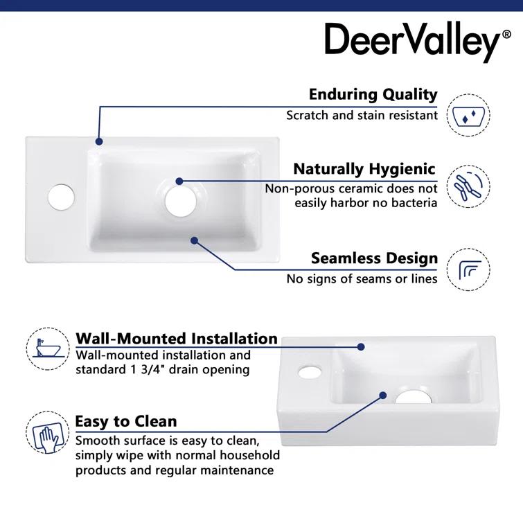 Liberty 14.57'' x 7'' Vitreous China Rectangular Wall Mount Bathroom Sink with Left Faucet Hole for Small Space