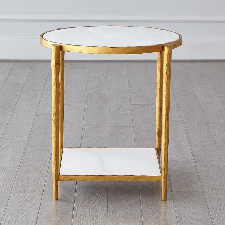 Circle/Square Side Table-Gold w/White Marble